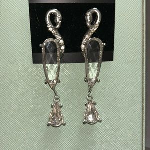 Chico’s Flamingo Crystal Rhinestone Earrings Dangle Silvertone